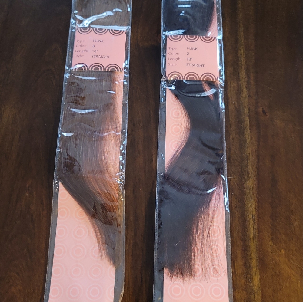 Donna Bella I-link hair extensions 18", one dark brown, one caramel